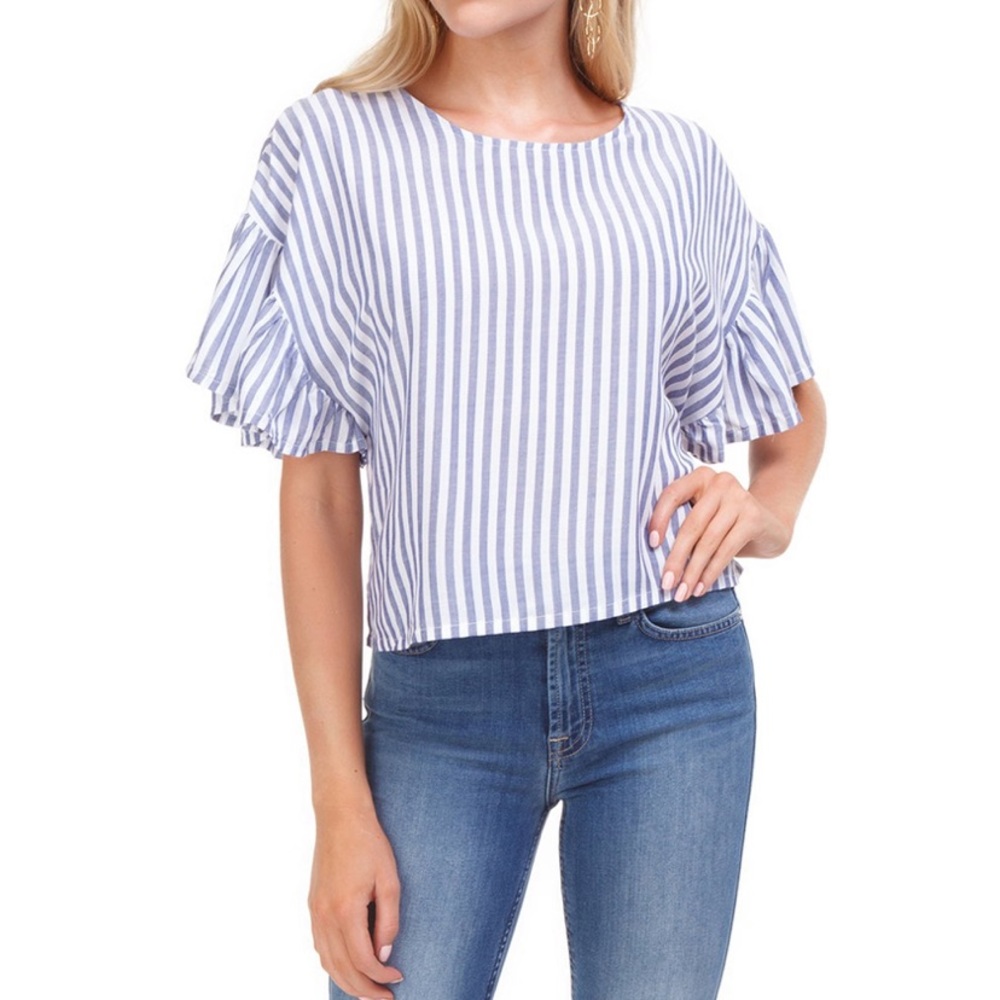 Mink Pink blue striped road trip blouse L new